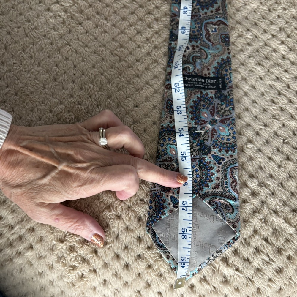 Christian Dior 100% Silk Paisley Men's Neck Tie Blue USA Made Vintage VTG - Picture 12 of 12